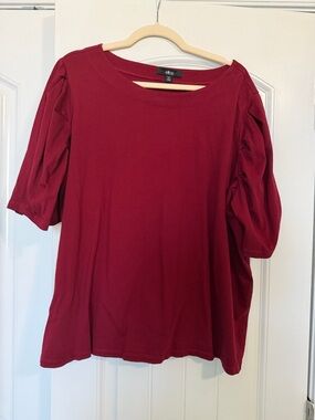 ellos Red Short-Sleeve Top with Puff Sleeves